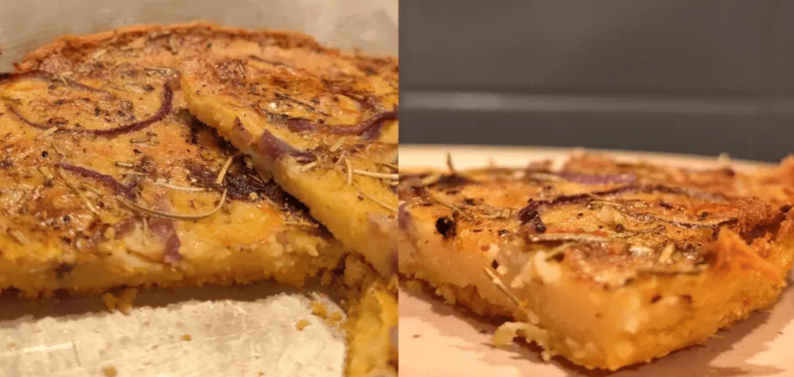 Chickpea socca with rosemary and red onions