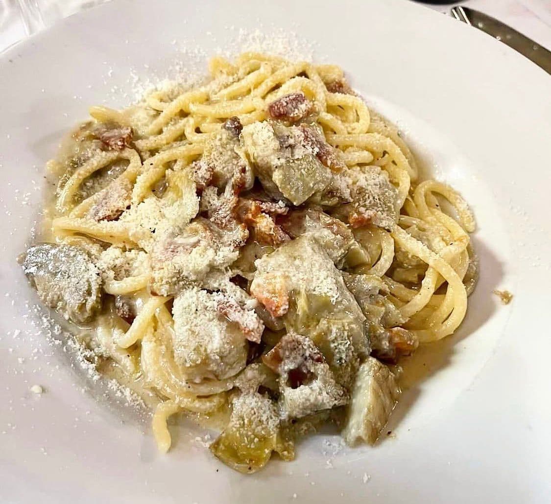 Pici integrali alla gricia con carciofi
